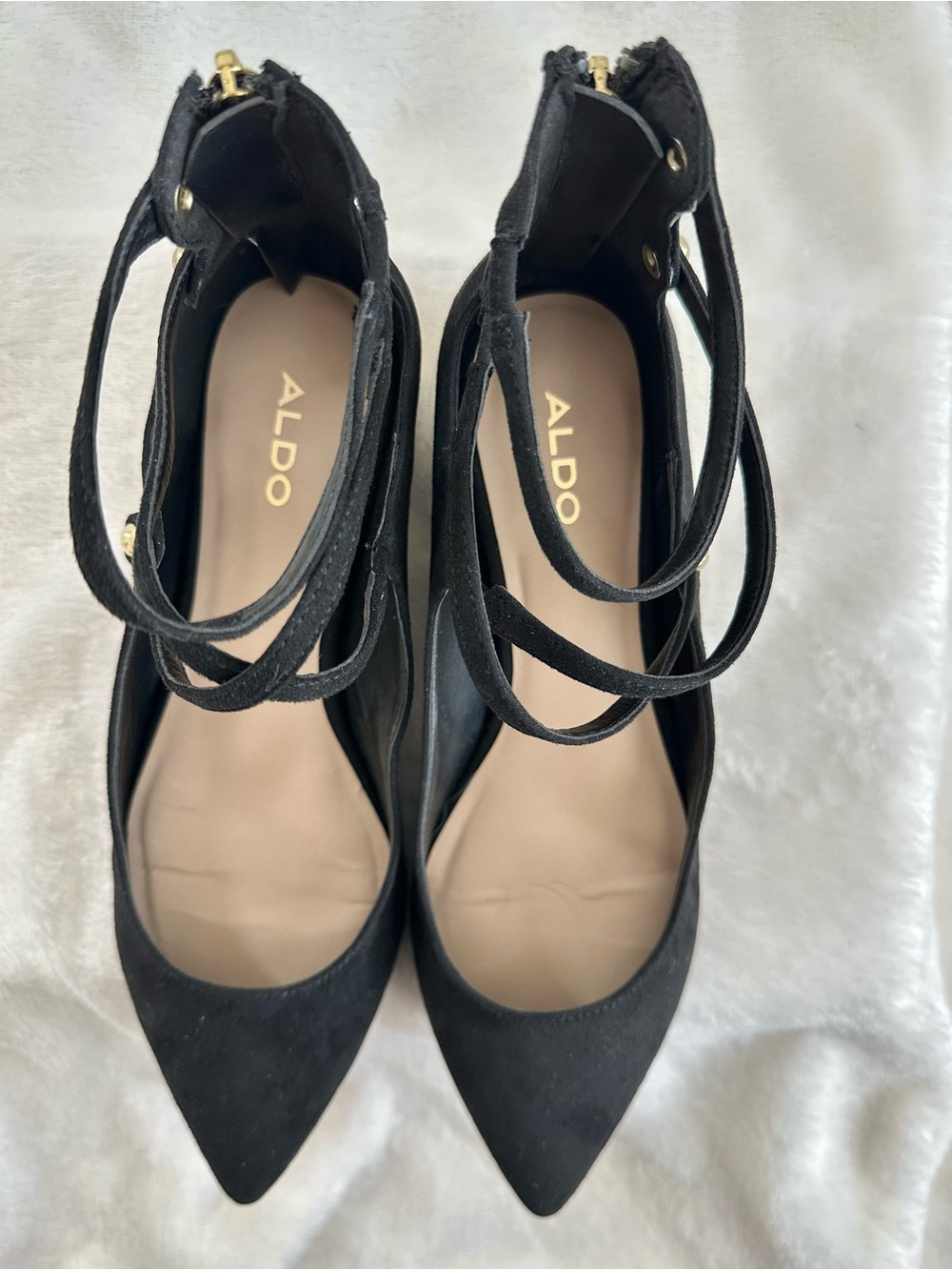 ALDO Marieta Black Suede Ankle Strap Pointed Toe Flats 7.5 - Picture 6 of 10
